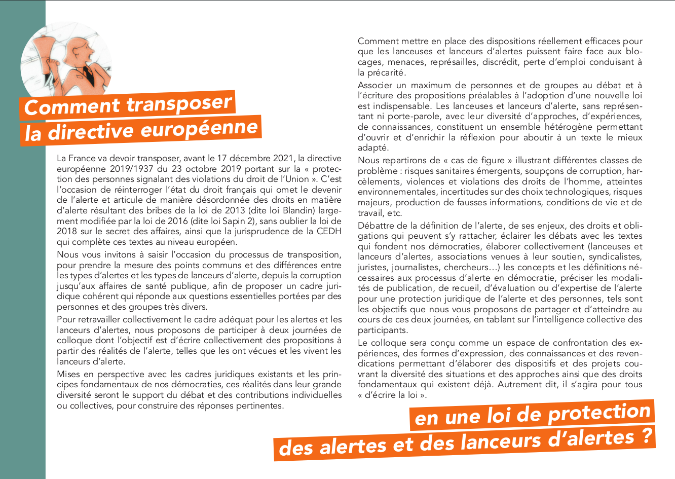 Comment transposer la directive européenne en une loi de protection des alertes et des lanceurs d’alertes ?